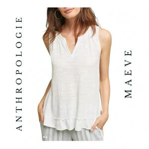 0385W. ANTHROPOLOGIE MAEVE SLEEVELESS BLOUSE SIZE XSMALL WHITE IN‎ COLOR RUFFLES